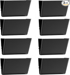 Clear Acrylic Single Pocket, Plastic Hanging Wall Mount File Holder for Office Home (Black, 8 Pack)