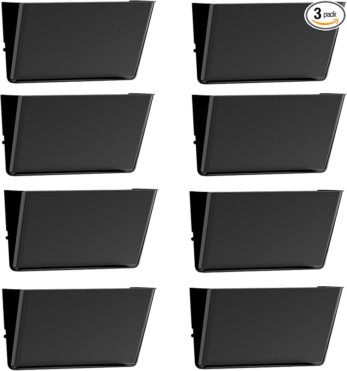 Clear Acrylic Single Pocket, Plastic Hanging Wall Mount File Holder for Office Home (Black, 8 Pack)