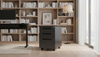 Modern 3-Drawer Mobile File Cabinet, Dark Grey Metal Filing Cabinet with Lock, Under-Desk Rolling File Storage with 5 Wheels, Legal/Letter/A4 Hanging File Compatible, 15.75" W x 18.11" D x 22.83" H
