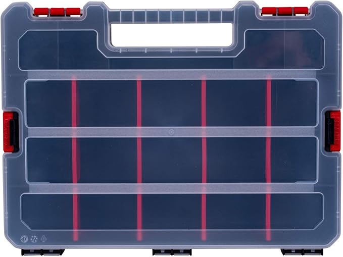 2-Pack Small Parts Organizer Box – Stackable Hardware Storage Organizer Case with 20 Compartments & Dividers – Screw, Nut, Bolt, Drill Bit Organizer for Garage, Workshop, Crafts