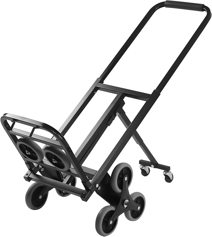 Folding Stair Climbing Dolly, Heavy Duty Stair Climbing Cart Dual-Purpose Cart 551 Lbs Capacity 33x40cm Extended Deck Dual-Wheel Support Bars Sturdy Wheels for Offices, Campsites, Event Venues