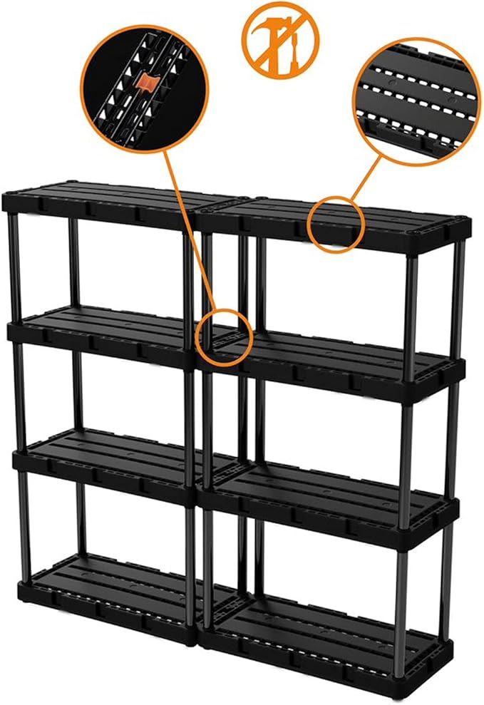 Gracious Living 3 Pack Light Duty Storage Shelves, Knect-A-Shelf 4-Shelf Ventilated Shelving Rack Organizer for Home, Garage, Basement & Laundry, Black