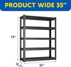 72''H Garage Shelving Heavy Duty,2500LBS Storage Shelves,5-Tier Adjustable Metal Shelve Storage Shelf Rack, Industrial Shelving Unit for Garage,Warehouse, Basement (35" W x 15.7" D x 72" H) 3PC