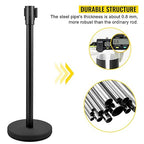 VEVOR Crowd Control Stanchion, Set of 8 Pieces Stanchion Set, Stanchion Set with 6.6 ft/2 m Black Retractable Belt, Black Crowd Control Barrier w/Concrete and Metal Base - Easy Connect Assembly