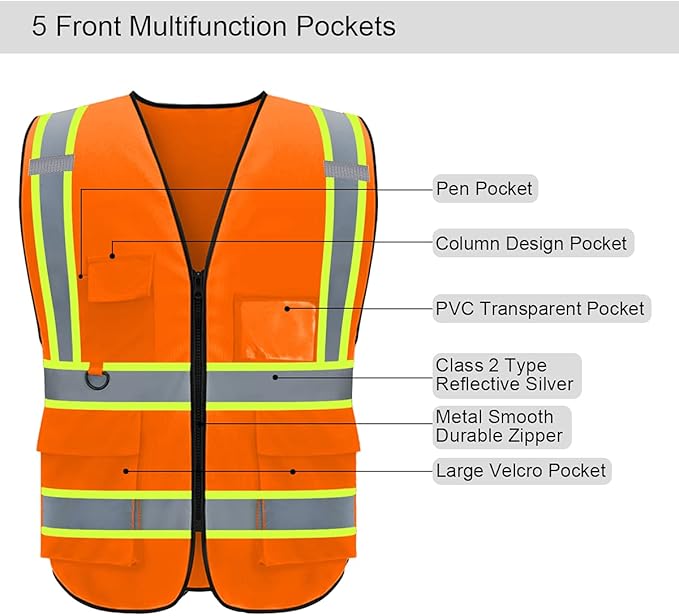 BeautyWill Custom Safety Vest Logo Class 2 High Visibility Reflevtive Vest Outdoor Protective Workwear