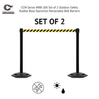CCW Series WBB-200 Set of 2 Outdoor Safety Rubber Base Stanchion Retractable Belt Barriers - Easy to Assemble (11 Foot Belt, Yellow"Authorized Access ONLY" Black Letters Belt with Yellow Post)