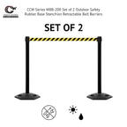 Crowd Control Warehouse CCW Series WBB-200 - Set of 2 Stanchion Retractable Belt Barriers - 11 Foot, Red"NO Parking" White Letters Belt with Yellow Post - Easy Assembly