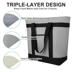 2Pk Insulated Reusable Tote Bag for Grocery Shopping for Women/Men, Pizza/Food Delivery Bag to Keep Food Cold/Hot for Professional Food Carriers, Cooler bags for Travel/Beach/Picnic, Grey