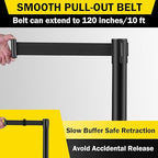 10 ft Crowd Control Stanchion Set, Crowd Control Barrier, Stanchions with Retractable Belts & Base, Retractable Stanchions, Queue Management Stanchion (6 Pack) (Black)