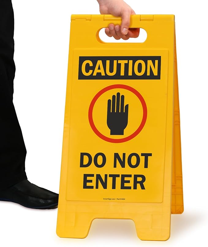 SmartSign Folding Floor Sign, Legend "Do Not Enter" with Graphic, 25" high x 12" wide, Black/Red on Yellow