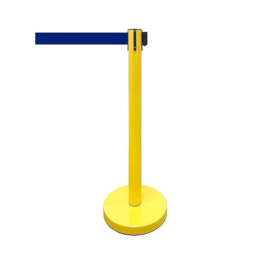 VIP Crowd Control Retractable Belt Stanchion Queue Safety Barrier Set, 36" Ht, 78" Belt (2 YEL Posts Blue Belt)