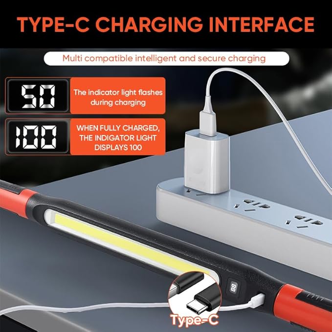 Magnetic Work Light Bar 2026 New | Rechargeable LED Light with Battery | IP55 Weather-Resistant Under Hood Light with Magnetic Base | Hooks & Clamp for Car Repair,Garage,Emergency,Power Outage