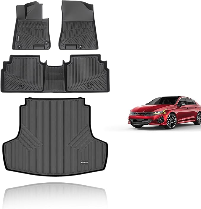KELCSEECS Floor Mats & Cargo Liner Custom for Kia K5 2021-2026(FWD Only) & Hyundai Sonata 2020-2025 All Weather Protection TPE Floor Liners Front& Rear Row Full Set Accessories Black
