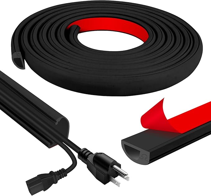 Cord Wall Cover, 118in Self-Adhesive Wire Covers for Cords on Wall, Extension Cable Hider for Floor, Mounted Tv, Home and Office Cavity 0.63" Wx0.31 H (Black)