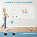 VOWNER Double-Sided Magnetic Whiteboard, 72" x 40" Large Mobile Dry Erase Board, Reversible Rolling White Board with Aluminum Frame & Stand, for Home Office, Classroom, School, White