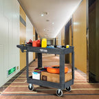 TUFFIOM Plastic Service Utility Cart with Wheels,550lbs Capacity,Heavy Duty Tub Storage Cart W/Deep Shelves, Multipurpose Rolling 2-Tier Mobile Storage Organizer, for Warehouse Garage Industrial Cart
