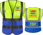 High Visibility Safety Reflective Vest with Pockets and Zipper Construction Hi Vis Work Vest(Neon Yellow/Blue XL)