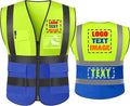 High Visibility Safety Reflective Vest with Pockets and Zipper Construction Hi Vis Work Vest(Neon Yellow/Blue 3XL)