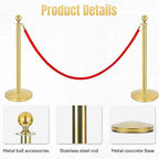 2Pack Stainless Steel Stanchion Posts 9.8ft Red Velvet Rope Suitable for theaters, stadiums and Other venues Easy to Install Gold