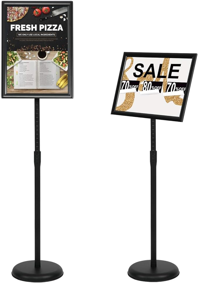 11 x 17 Inch Adjustable Pedestal Sign Holder Poster Stand, Heavy Duty Floor Standing Sign Holder Stand Aluminum Snap Open Display Frame for Vertical and Horizontal View Sign Displayed(Black)