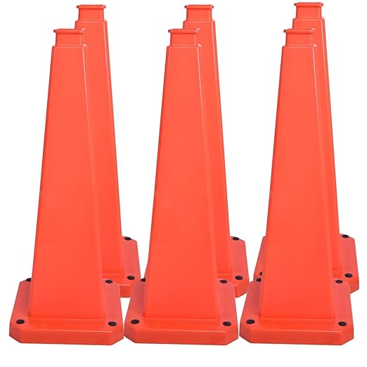 BESEA 6 Pack 28" Bright Orange Traffic Safety Cones with Weighted Base, High-Visibility Parking Cones for Driveways, Business Parking Lots, Garages, Indoor/Outdoor Use