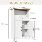 Floor Cabinet, Farmhouse Storage Cabinet with Barn Doors and Drawer, 11.81" D x 23.62" W x 39.37" H White Freestanding Adjustable Shelf Organizer for Bathroom, Kitchen, Living Room