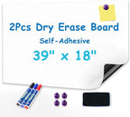 2-Pack, 39" x 18" Magnetic Whiteboard Contact Paper, Adhesive & No Ghosting Magnetic Dry Erase White Board Sticker for Wall Ideal for Playroom Home Office