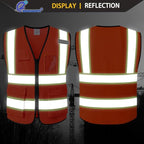 Safety Vest for Men Women Reflective with 5 Pockets and Zipper Front Mesh High Visibility Vest Hi Vis Construction Work Vest,Meets ANSI/ISEA Standards(EK175-Orange-2XL)
