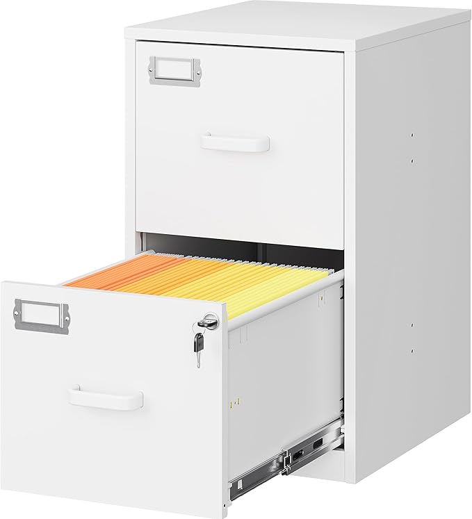 SISESOL 2 Drawer File Cabinet with Lock and Tag,Narrow Two Drawer Filing Cabinet,Vertical Metal File Cabinets,White Small Filing Cabinets for Home Office Fit Letter/A4/Legal Size File,Easy Assembly