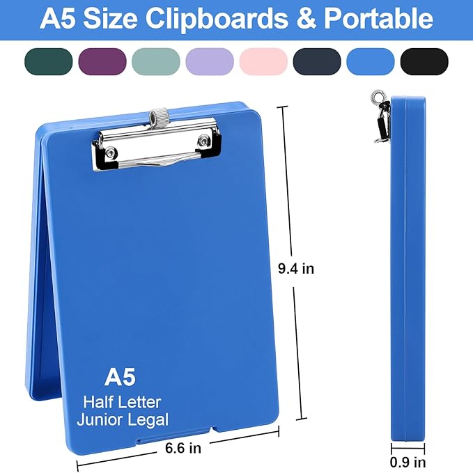 Small Clipboard with Storage, A5 Clipboards with Pen Holder, Half Letter Clip Boards 6x9 Mini Plastic Clipboard with Low Profile Clip for Classroom, School, Office Supplies (Blue)