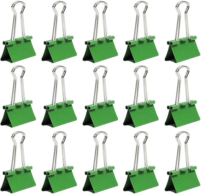 JAM PAPER Colorful Binder Clips - Medium - 1 1/4 Inch (32 mm) - Green Binderclips - 15/Pack
