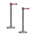 CCW Series RBB-100 - Set of 2 Stanchion Retractable Belt Barriers (11 Foot Belt, Red with"NO Parking" White Letters Belt with Satin Stainless Steel Post)