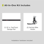 Rubbermaid FastTrack Garage Storage Bike Storage Kit, 3 Piece, All in One Rail Hook Kit Organizer, Heavy Duty Organization for Home/Garage/Wall/Shed