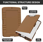 Plastic Clipboard with Storage, 8.5 x 11 Storage Organization Box Side-Opening, Heavy Duty Clip Board with Pen Holder and Paper Folder for Nurses, Teachers, Office & School Supply, Brown