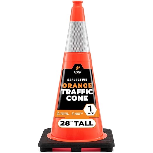 Xpose Safety 28 Inch Orange Traffic Cones with 6" Collar - 1 Pack Multipurpose PVC Plastic Safety Cone for Parking, Soccer, Caution, Kids and Construction - DOT Approved