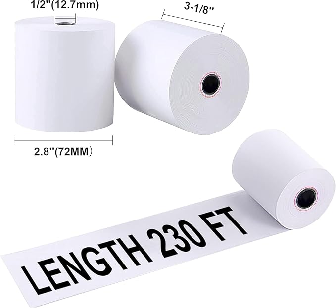 Jayard 3-1/8''x230' Thermal Paper Rolls For Credit Card - Cash Register Rolls - Premium Register Tape Pos Thermal Printer Paper (5 Rolls), Jayard-TP