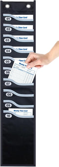 Oxford Time Card Rack 10 Slots Extra-Wide Wall-Mounted Organizer for Standard Time Cards, Prevents Jamming, Black Pocket Chart for Small Businesses, Offices, Retail