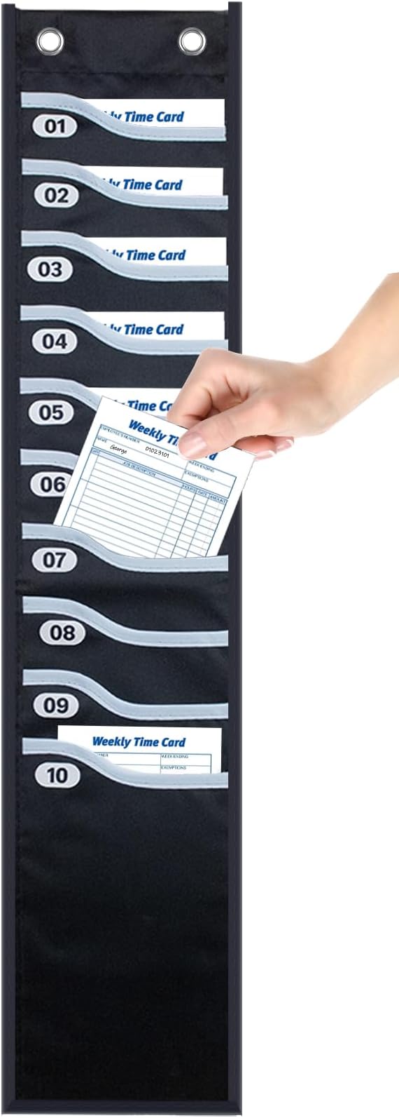 Oxford Time Card Rack 10 Slots Extra-Wide Wall-Mounted Organizer for Standard Time Cards, Prevents Jamming, Black Pocket Chart for Small Businesses, Offices, Retail