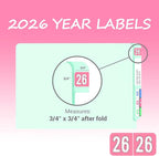 500 Pcs 2026 Year Stickers, Waterproof File Folder Labels, Self-Adhesive Rectangle Tabs for End Folders and Envelopes, Number Tabs, Office and Home Supplies (Pink)