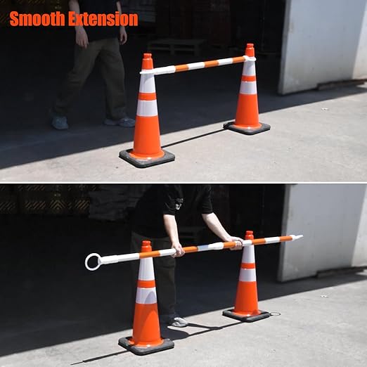 8 Pack Min 4' Feet to Max 7' Feet Retractable Traffic Cone Bars, Expandable Reflective Cone Bars for Parking Lot Safety, Portable Temporary Barriers Barricades for Road Work Construction