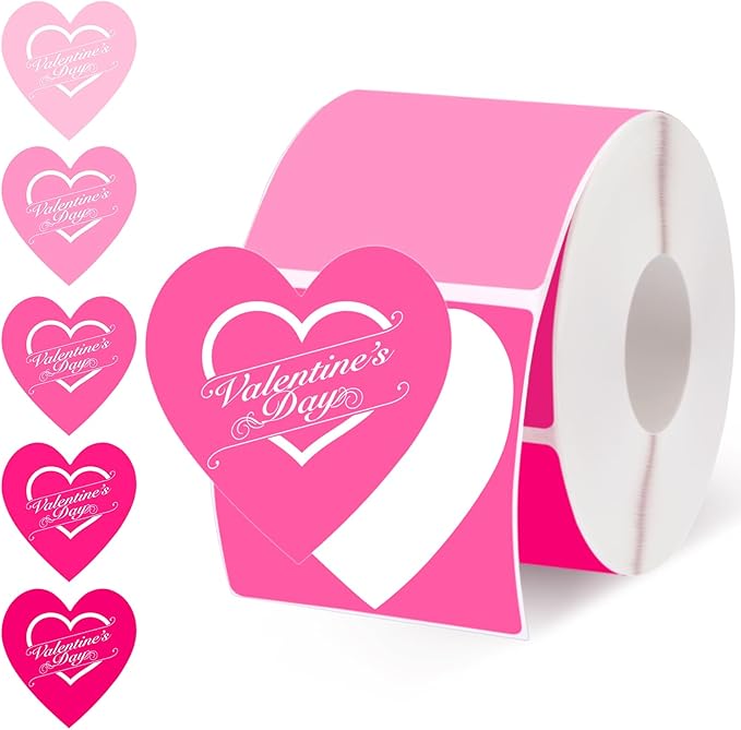 Ctosree 500 Pcs/ 1 Roll Thermal Sticker Labels Self Adhesive Direct Thermal Labels Multipurpose Printer Stickers for DIY, Name Tag(Heart,1.5 Inches,Pink Gradient)