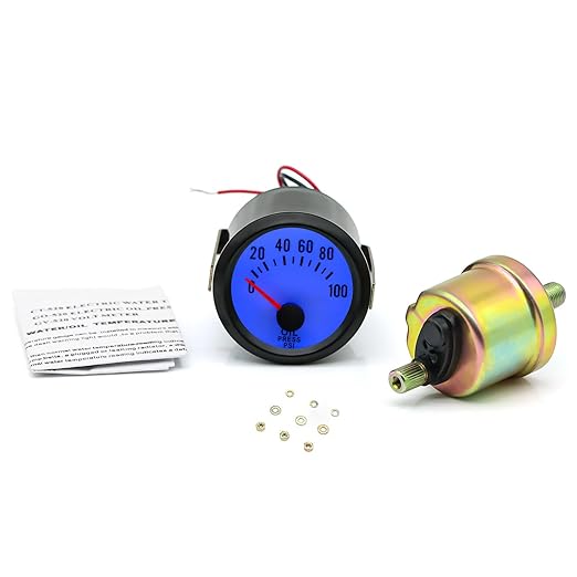 2" 52mm Oil Pressure Gauge 0-100 PSI Digital Blue LED Press Meter with Sensor for Cars