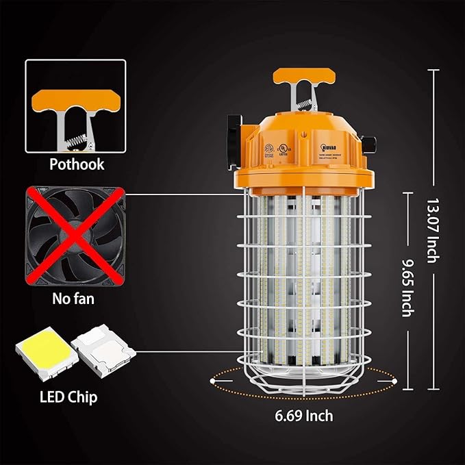 150W LED Temporary Work Light Fixture 24000 Lumen Daylight White 5000K IP64 Dust & Waterproof Stainless Steel Protective Cover for High Bay Construction Jobsite Workshop (150)