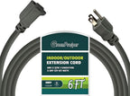 6 FT 12 Gauge Extension Cord Outdoor, Heavy Duty Weatherproof & Flame Retardant Black 3 Prong Power Cord, Outside for Garden & Lawn, 15 Amps 1875 Watts 125 VAC 12AWG SJTW, UL Listed