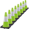 Fluorescent Orange/Green PVC Traffic Cones, Heavy Black Base Parking Lot Cone Structurally Stable Weatherproof Road Construction Safety Cones (8, Green, 18" Medium)