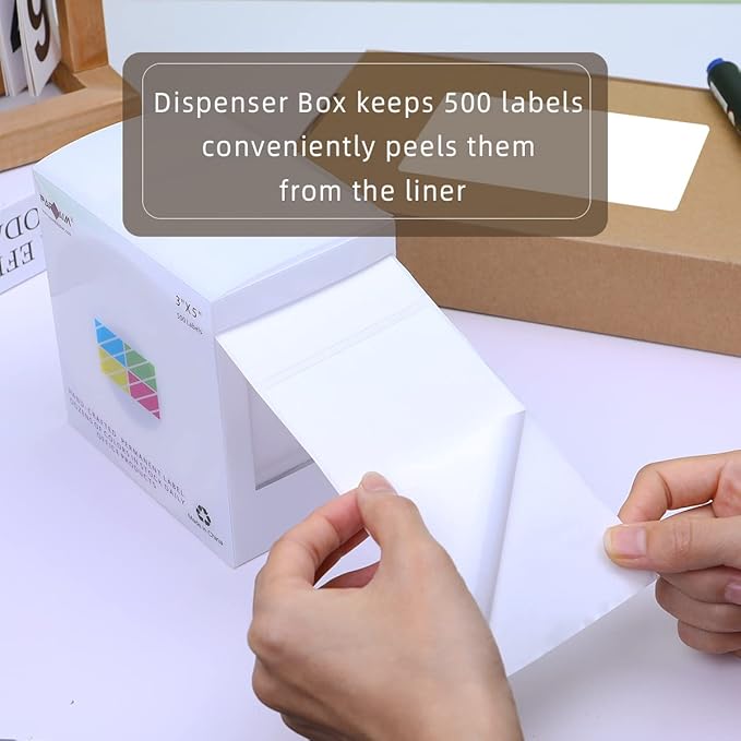 PARLAIM 3" x 5" Rectangle Adhesive Color Code Stickers,500 per Dispenser Box Roll Square Label Inventory Stickers (White)