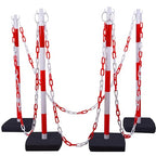 4Pack 35" Traffic Delineator Post Cone with 11" Base, Crowd Control Stands Barrier with 20ft Chains, Expandable Traffic Safety Barriers for Parking Lot, Road, Construction Caution (Red & White)