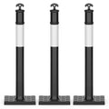 RoadHero 45 Inch Delineator Post with Rubber Base,Heavy Duty Black Traffic Delineator Posts Cones with Reflective Collars for Parking Lots, Road Safety, Construction Events 3 Pack
