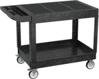 Utility Cart on Wheels, 2 Shelf Heavy Duty Large Flat Top Rolling Cart, 550LBS Capacity Service Cart for Warehouse, Garage, School, Kitchens, Office
