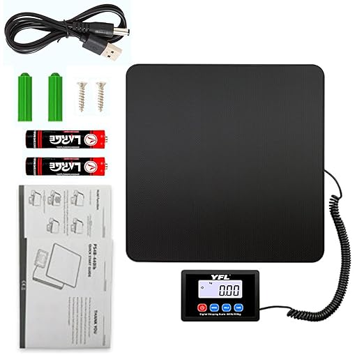 YFL Digital Shipping Postal Scale 440lb/200kg, High-Accuracy Package Scale with Hold & Tare, Large Backlit Display, for Mailing, Postage, Luggage, Warehouse – Battery & AC Adapter Included